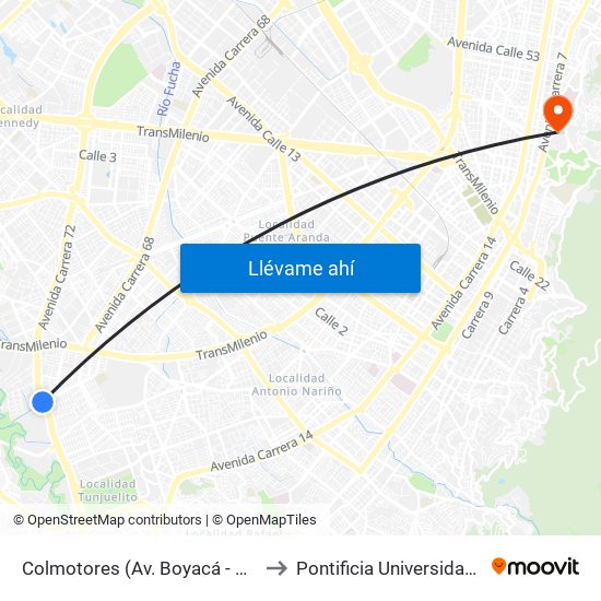 Colmotores (Av. Boyacá - Dg 53 Sur) (B) to Pontificia Universidad Javeriana map