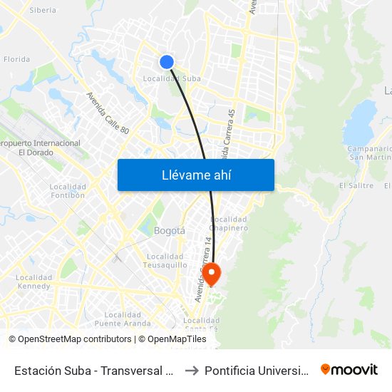 Estación Suba - Transversal 91 (Ak 91 - Ac 145) to Pontificia Universidad Javeriana map