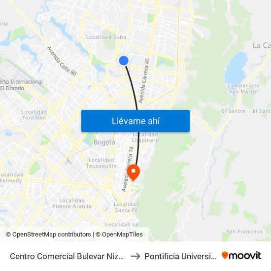 Centro Comercial Bulevar Niza (Av. Villas - Cl 127d) to Pontificia Universidad Javeriana map