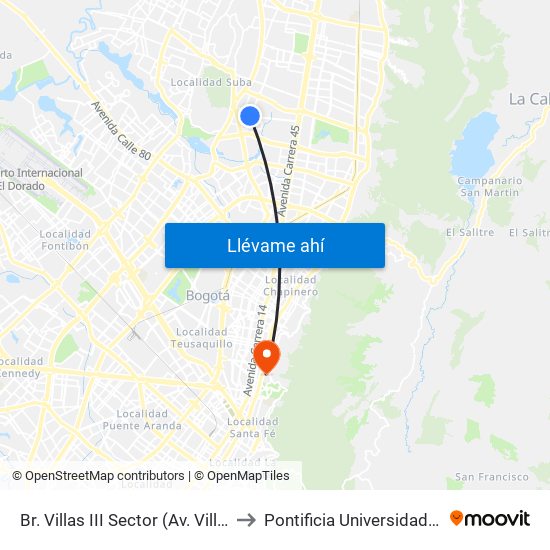 Br. Villas III Sector (Av. Villas - Cl 129) to Pontificia Universidad Javeriana map
