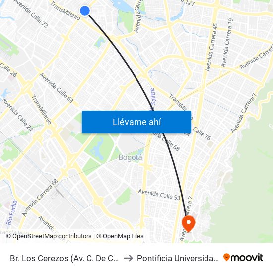 Br. Los Cerezos (Av. C. De Cali - Cl 82a Bis) to Pontificia Universidad Javeriana map