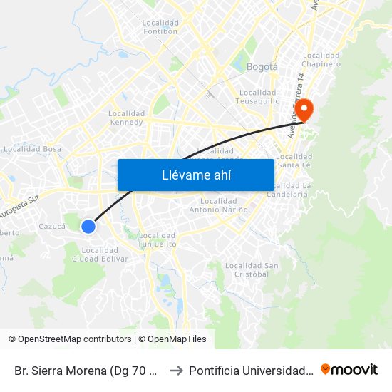 Br. Sierra Morena (Dg 70 Sur - Kr 73d) to Pontificia Universidad Javeriana map