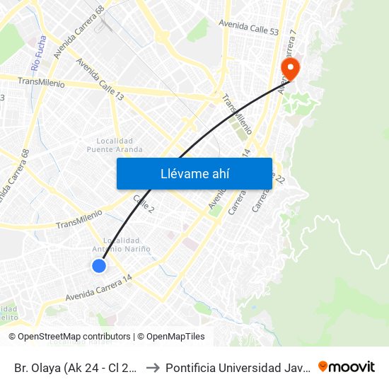 Br. Olaya (Ak 24 - Cl 27 Sur) to Pontificia Universidad Javeriana map