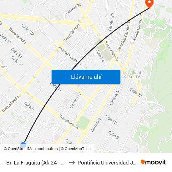 Br. La Fragüita (Ak 24 - Cl 7 Sur) to Pontificia Universidad Javeriana map