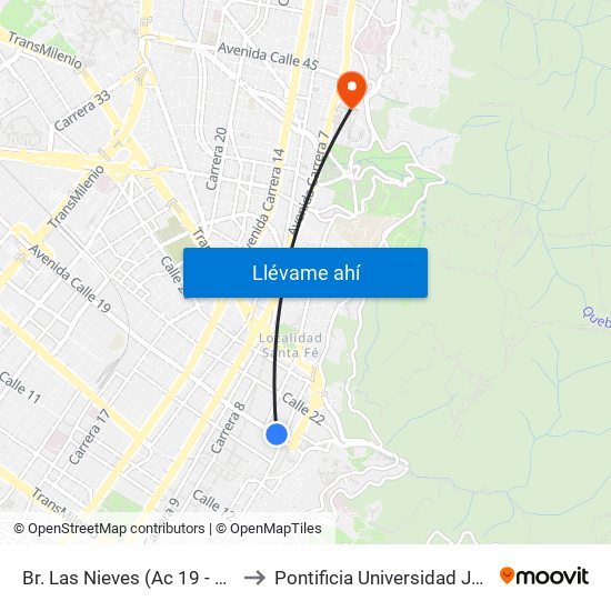 Br. Las Nieves (Ac 19 - Kr 4) (C) to Pontificia Universidad Javeriana map