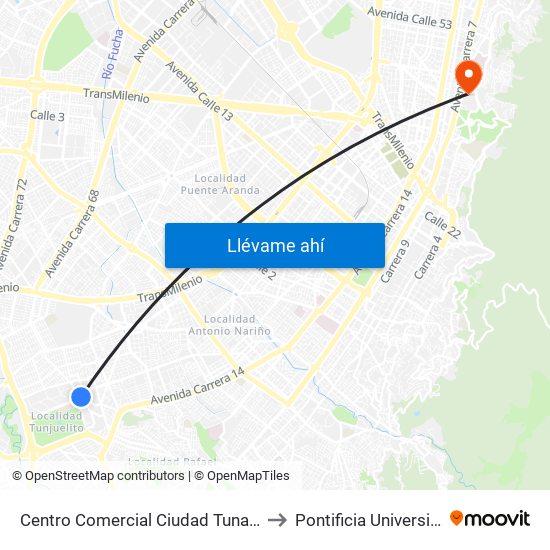 Centro Comercial Ciudad Tunal (Ak 24a - Cl 48b Sur) to Pontificia Universidad Javeriana map