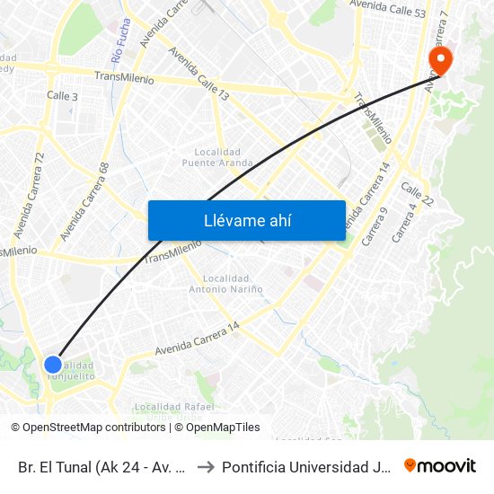 Br. El Tunal (Ak 24 - Av. Boyacá) to Pontificia Universidad Javeriana map