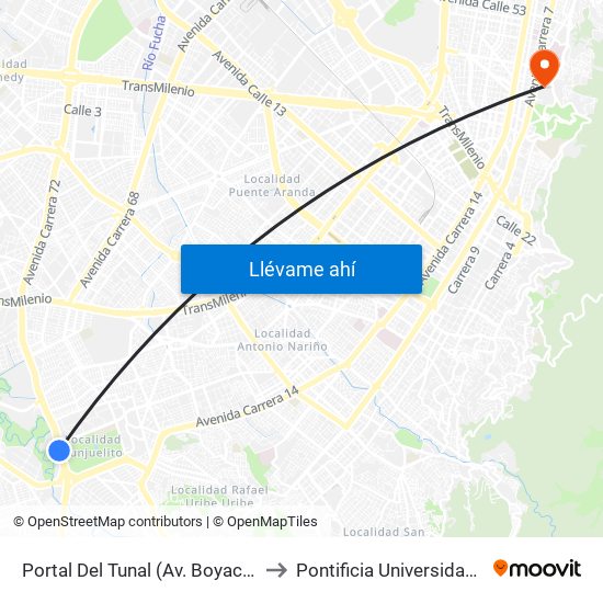 Portal Del Tunal (Av. Boyacá - Ak 24) (A) to Pontificia Universidad Javeriana map