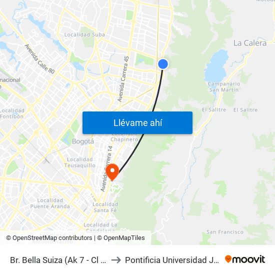 Br. Bella Suiza (Ak 7 - Cl 129) (A) to Pontificia Universidad Javeriana map