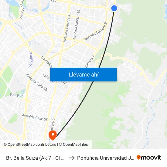 Br. Bella Suiza (Ak 7 - Cl 127a) (A) to Pontificia Universidad Javeriana map