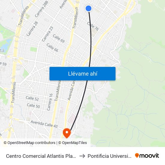 Centro Comercial Atlantis Plaza (Ak 15 - Cl 80) (A) to Pontificia Universidad Javeriana map