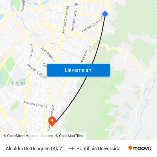 Alcaldía De Usaquén (Ak 7 - Cl 119) (A) to Pontificia Universidad Javeriana map