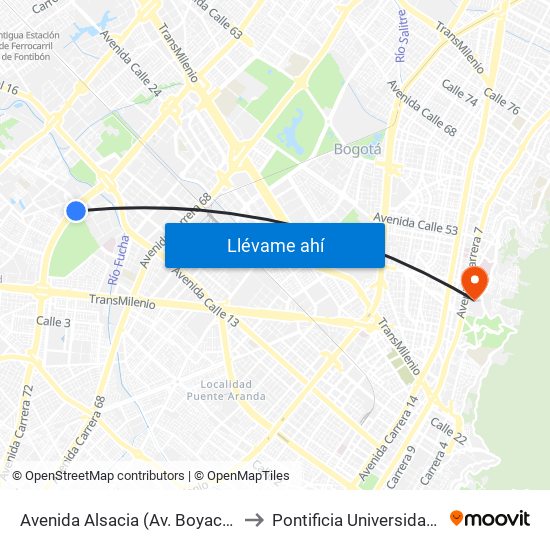 Avenida Alsacia (Av. Boyacá - Cl 11a) (A) to Pontificia Universidad Javeriana map