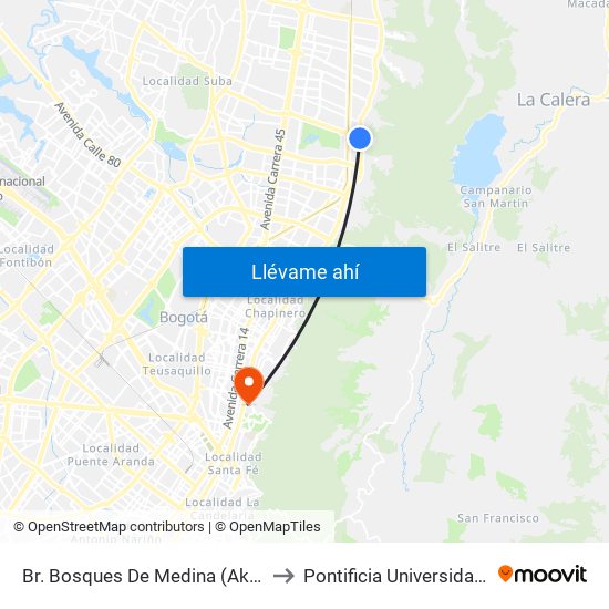 Br. Bosques De Medina (Ak 7 - Cl 132) (A) to Pontificia Universidad Javeriana map