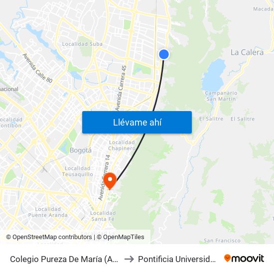 Colegio Pureza De María (Ak 7 - Cl 147) (A) to Pontificia Universidad Javeriana map