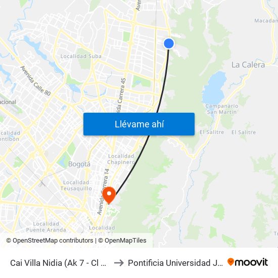 Cai Villa Nidia (Ak 7 - Cl 162a) (A) to Pontificia Universidad Javeriana map