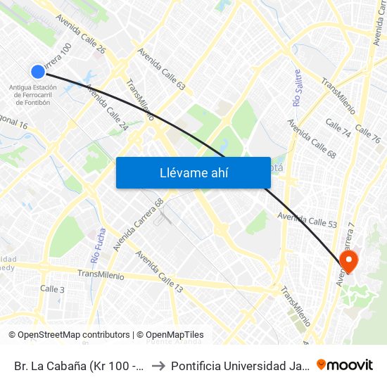 Br. La Cabaña (Kr 100 - Cl 22i) to Pontificia Universidad Javeriana map