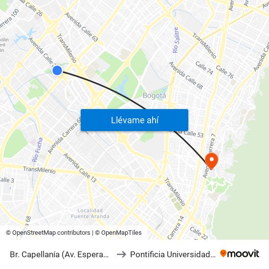 Br. Capellanía (Av. Esperanza - Kr 72b) to Pontificia Universidad Javeriana map