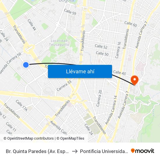 Br. Quinta Paredes (Av. Esperanza - Kr 45) to Pontificia Universidad Javeriana map