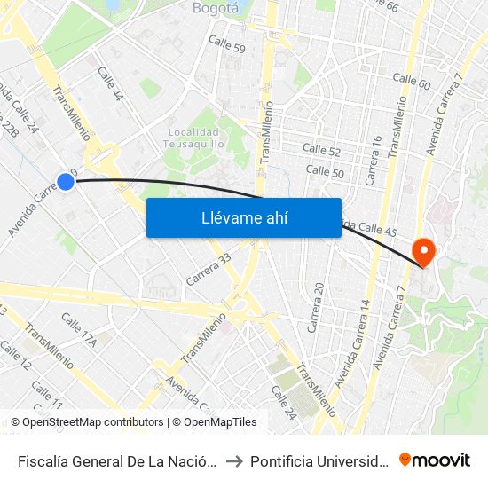 Fiscalía General De La Nación (Ak 50 - Ac 24) to Pontificia Universidad Javeriana map