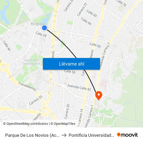 Parque De Los Novios (Ac 63 - Kr 45) to Pontificia Universidad Javeriana map