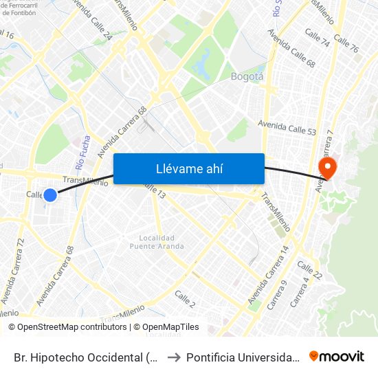 Br. Hipotecho Occidental (Ac 3 - Kr 70b) to Pontificia Universidad Javeriana map