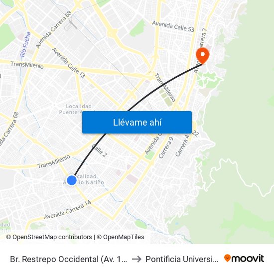 Br. Restrepo Occidental (Av. 1 De Mayo - Kr 26) (A) to Pontificia Universidad Javeriana map