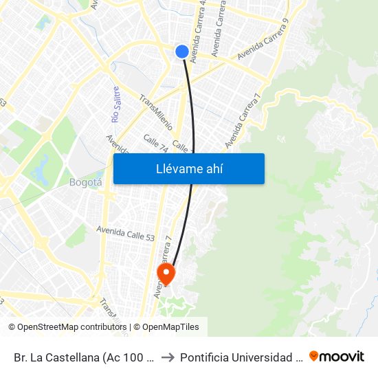 Br. La Castellana (Ac 100 - Kr 45) (A) to Pontificia Universidad Javeriana map