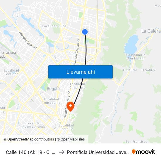 Calle 140 (Ak 19 - Cl 138) to Pontificia Universidad Javeriana map