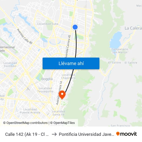 Calle 142 (Ak 19 - Cl 142) to Pontificia Universidad Javeriana map
