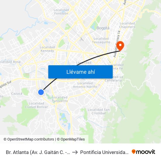 Br. Atlanta (Av. J. Gaitán C. - Av. V/Cio) (A) to Pontificia Universidad Javeriana map