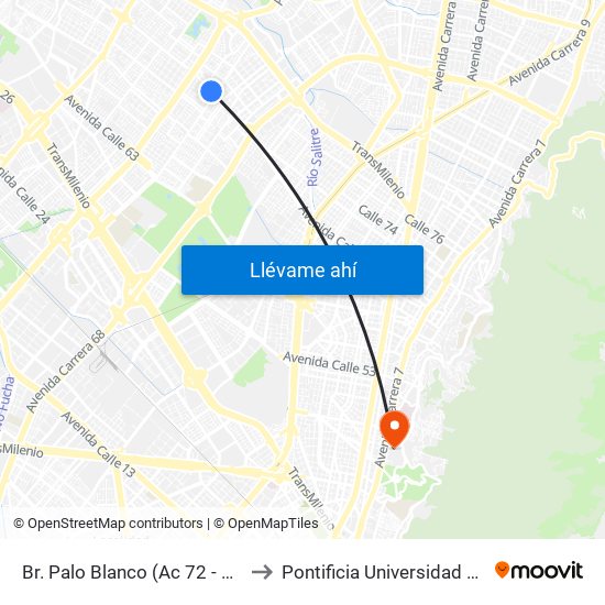 Br. Palo Blanco (Ac 72 - Ak 70) (A) to Pontificia Universidad Javeriana map