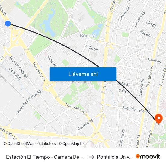 Estación El Tiempo - Cámara De Comercio De Bogotá (Ac 26 - Kr 68d) to Pontificia Universidad Javeriana map