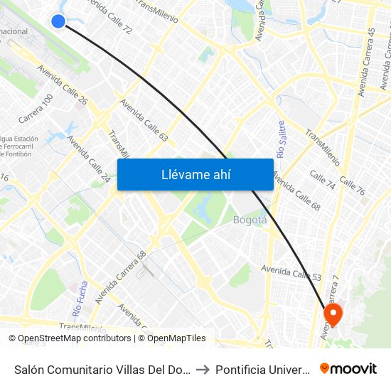 Salón Comunitario Villas Del Dorado (Kr 110 Bis - Cl 65b) to Pontificia Universidad Javeriana map