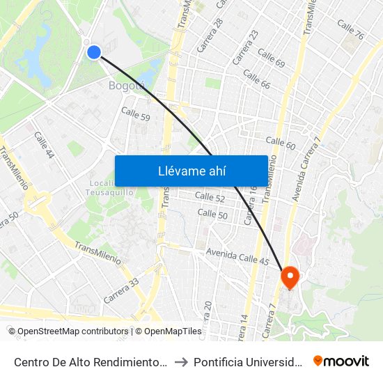 Centro De Alto Rendimiento (Ac 63 - Ak 60) to Pontificia Universidad Javeriana map