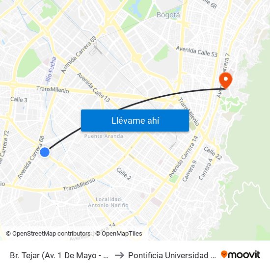 Br. Tejar (Av. 1 De Mayo - Kr 52a) (A) to Pontificia Universidad Javeriana map