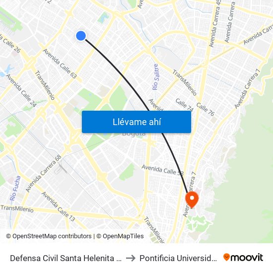 Defensa Civil Santa Helenita (Kr 77a - Cl 69a) to Pontificia Universidad Javeriana map