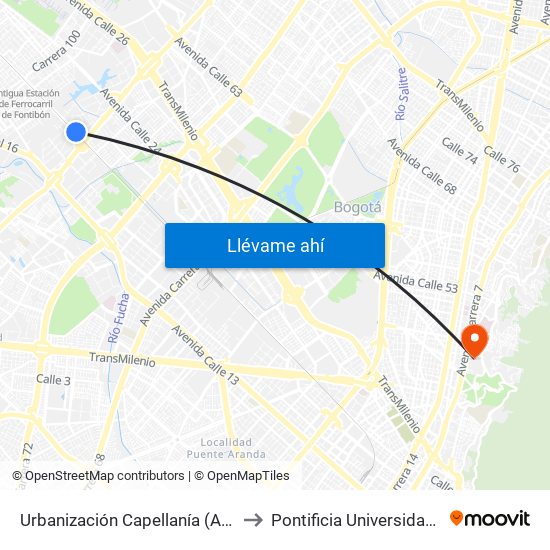 Urbanización Capellanía (Ac 22 - Kr 87c) to Pontificia Universidad Javeriana map