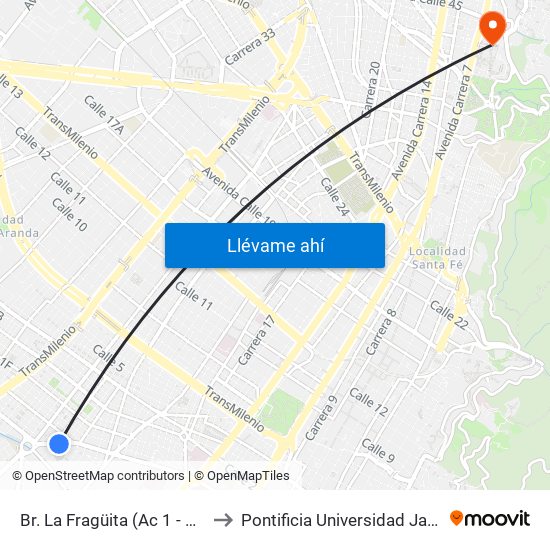 Br. La Fragüita (Ac 1 - Kr 25a) to Pontificia Universidad Javeriana map