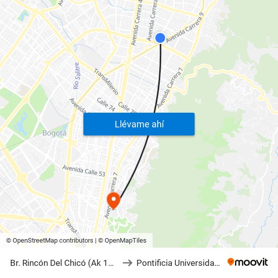 Br. Rincón Del Chicó (Ak 15 - Cl 101) (A) to Pontificia Universidad Javeriana map