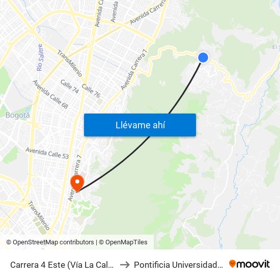 Carrera 4 Este (Vía La Calera Km 4,5) to Pontificia Universidad Javeriana map