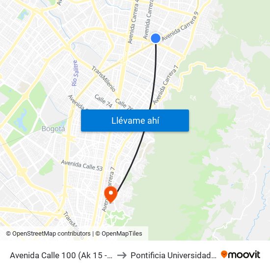 Avenida Calle 100 (Ak 15 - Ac 100) (A) to Pontificia Universidad Javeriana map