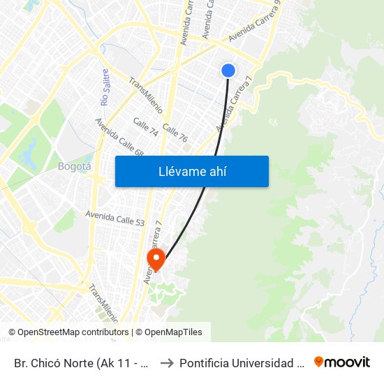 Br. Chicó Norte (Ak 11 - Cl 94a) (A) to Pontificia Universidad Javeriana map