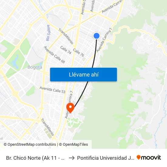 Br. Chicó Norte (Ak 11 - Cl 90) (A) to Pontificia Universidad Javeriana map