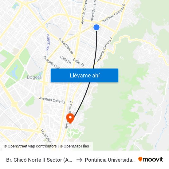 Br. Chicó Norte II Sector (Ak 15 - Cl 97) (A) to Pontificia Universidad Javeriana map