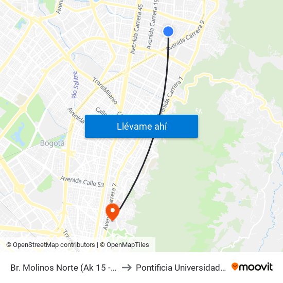 Br. Molinos Norte (Ak 15 - Cl 106) (A) to Pontificia Universidad Javeriana map