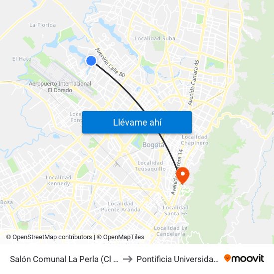 Salón Comunal La Perla (Cl 72f - Kr 111c) to Pontificia Universidad Javeriana map