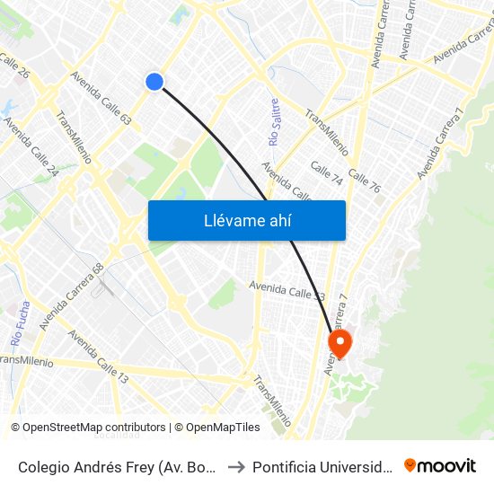 Colegio Andrés Frey (Av. Boyacá - Cl 66a) (A) to Pontificia Universidad Javeriana map