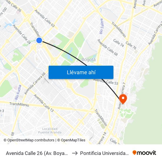 Avenida Calle 26 (Av. Boyacá - Ac 26) (A) to Pontificia Universidad Javeriana map
