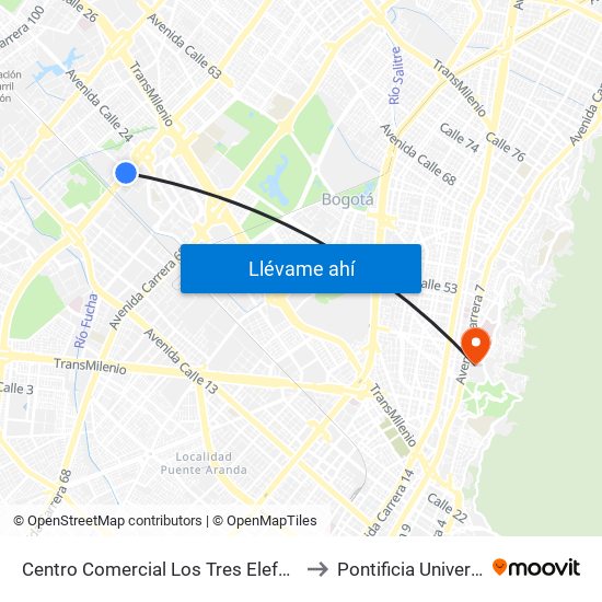Centro Comercial Los Tres Elefantes (Av. Boyacá - Cl 23) (A) to Pontificia Universidad Javeriana map